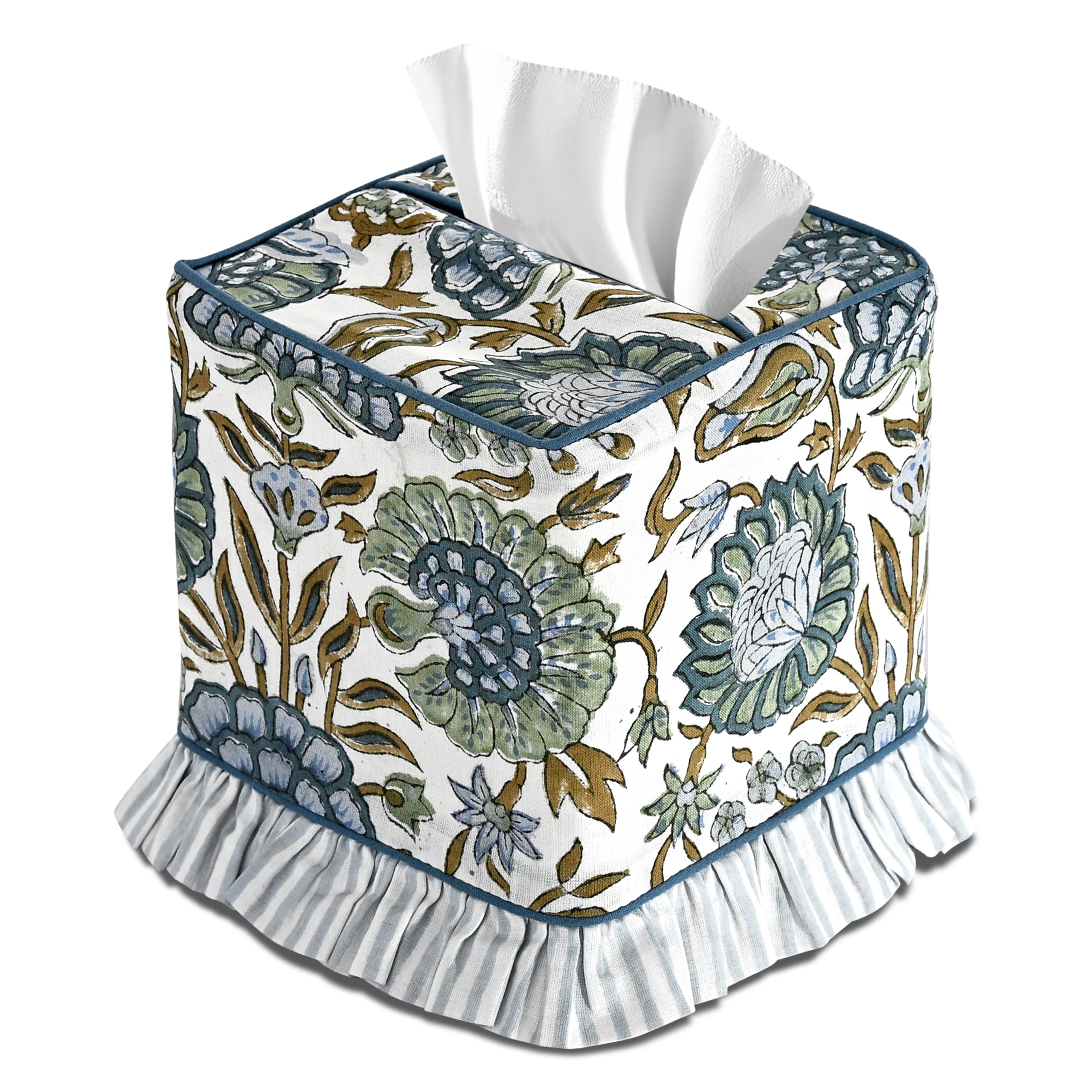 Ridhi Portatovaglioli quadrati decorativi in cotone fatto a mano con stampa a blocchi verdi con asparagi, per casa, camera da letto, soggiorno, bagno, piano di lavoro, auto, ufficio, cucina