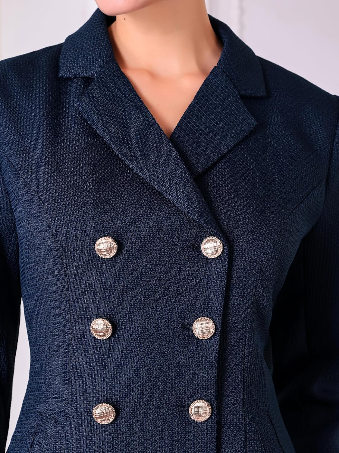 Women's Tweed Blazer Dress Collared Double Breasted A-Line Formal Work Dresses - Image 4