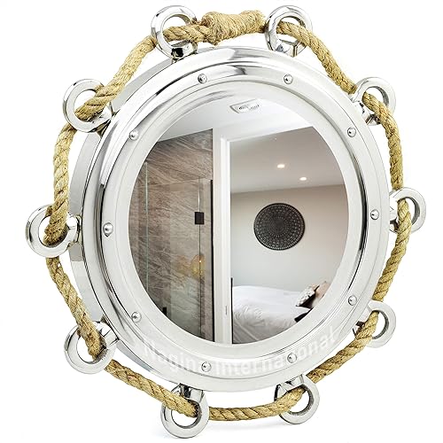 Nagina International Reloj náutico de aluminio niquelado para decoración de pared marítima de pirata con cuerda de acento  Reloj de ojo de buey y