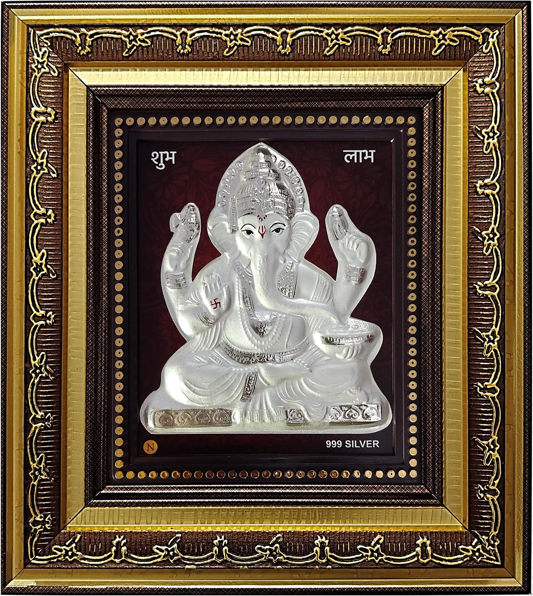 999 Silver Ganesh Frame | Pooja Room Diwali Corporate Gift | Size H*L - 22 * 20 CM | Wall Mount Ganesh Photo Frame Silver | Home Office Decor