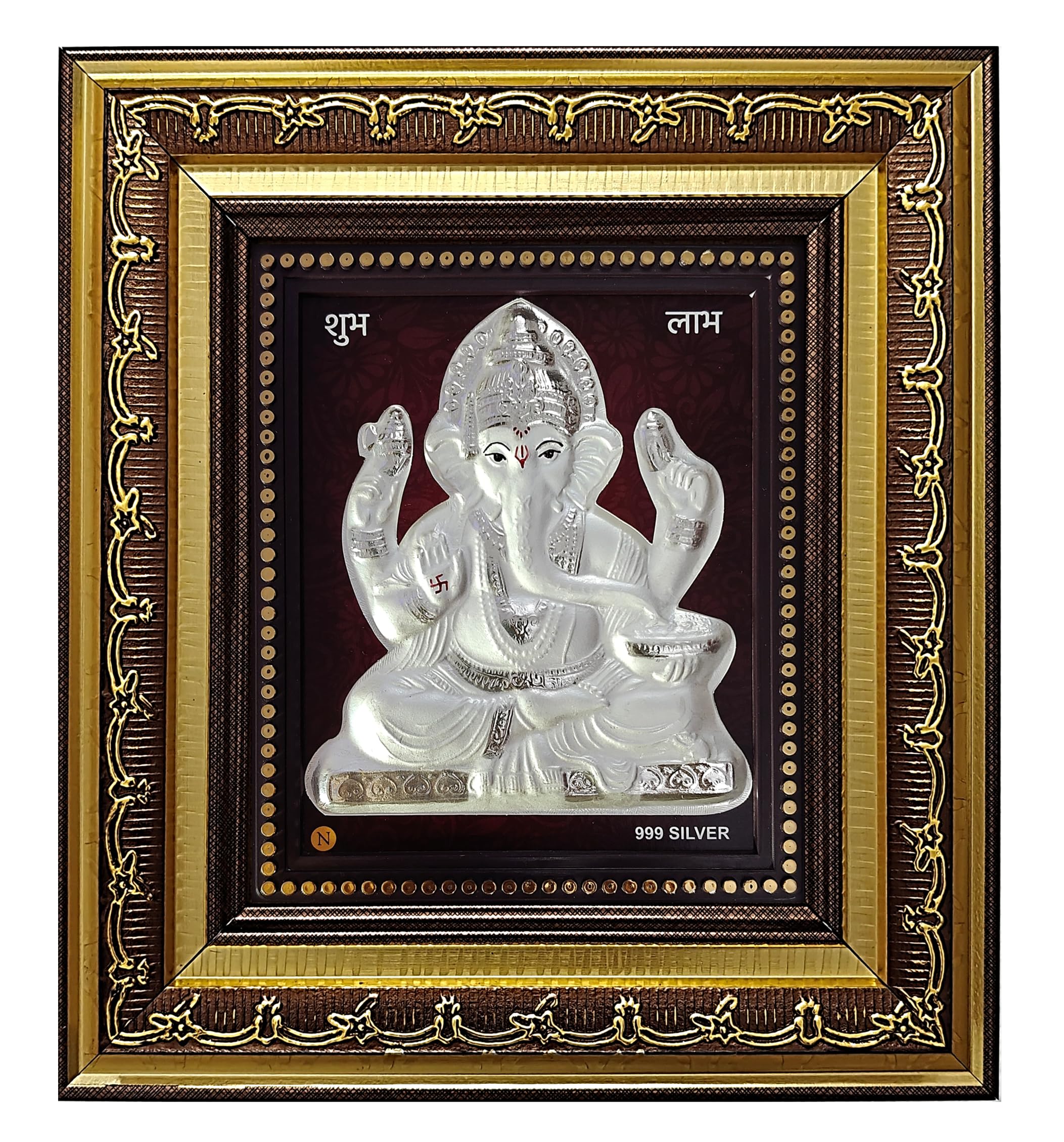 ARTSMINE Silver Ganesh Wall Frame – 999 Silver Art|Premium Finish|Auspicious Home Décor|Ideal for Pooja & Gifting – 1 Unit