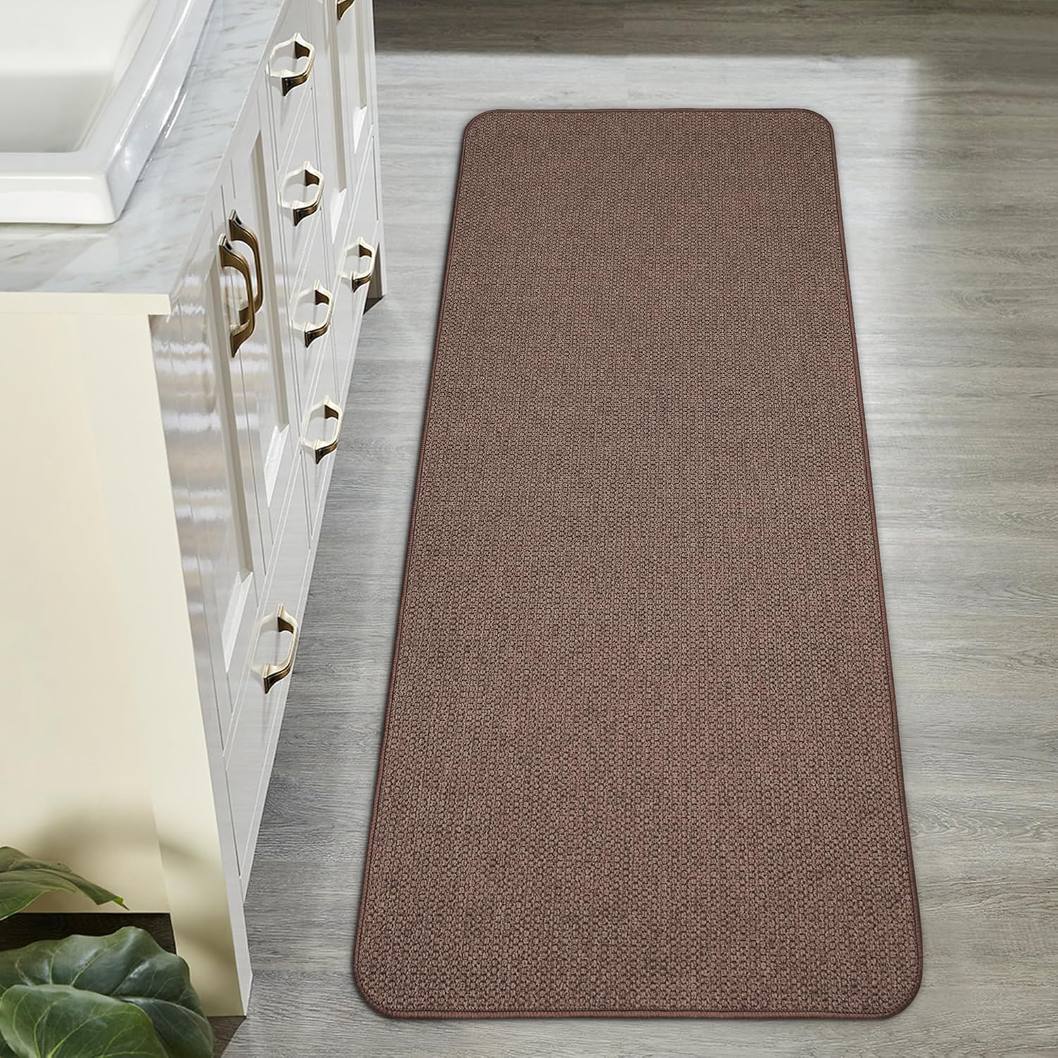Bath Mat,Ultra Thin Bathroom Runner Rugs,Large Bath Mats for Bathroom,Quick Dry,Non-Slip,Machine Washable,Low Pile,Bath Rug,Shower Outside,Sink,Home Decor Accessories.Brown,1'9"x3'11"(21x47inch)