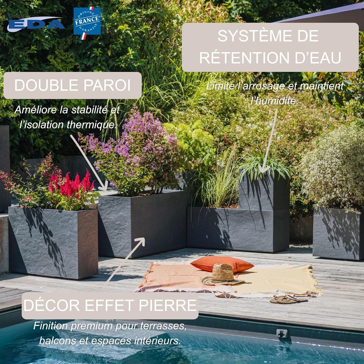 EDA Volcania Square Flower Box Charcoal Grey