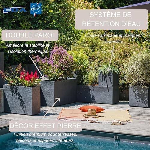 EDA Plastiques Volcania Planter, Charcoal Grey - 5