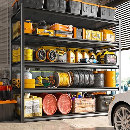 Miniatura 6 de REIBII Estantería de garaje de 48.2 pulgadas de ancho, estantes de almacenamiento de 3000 libras, estante de metal ajustable resistente, estantes de