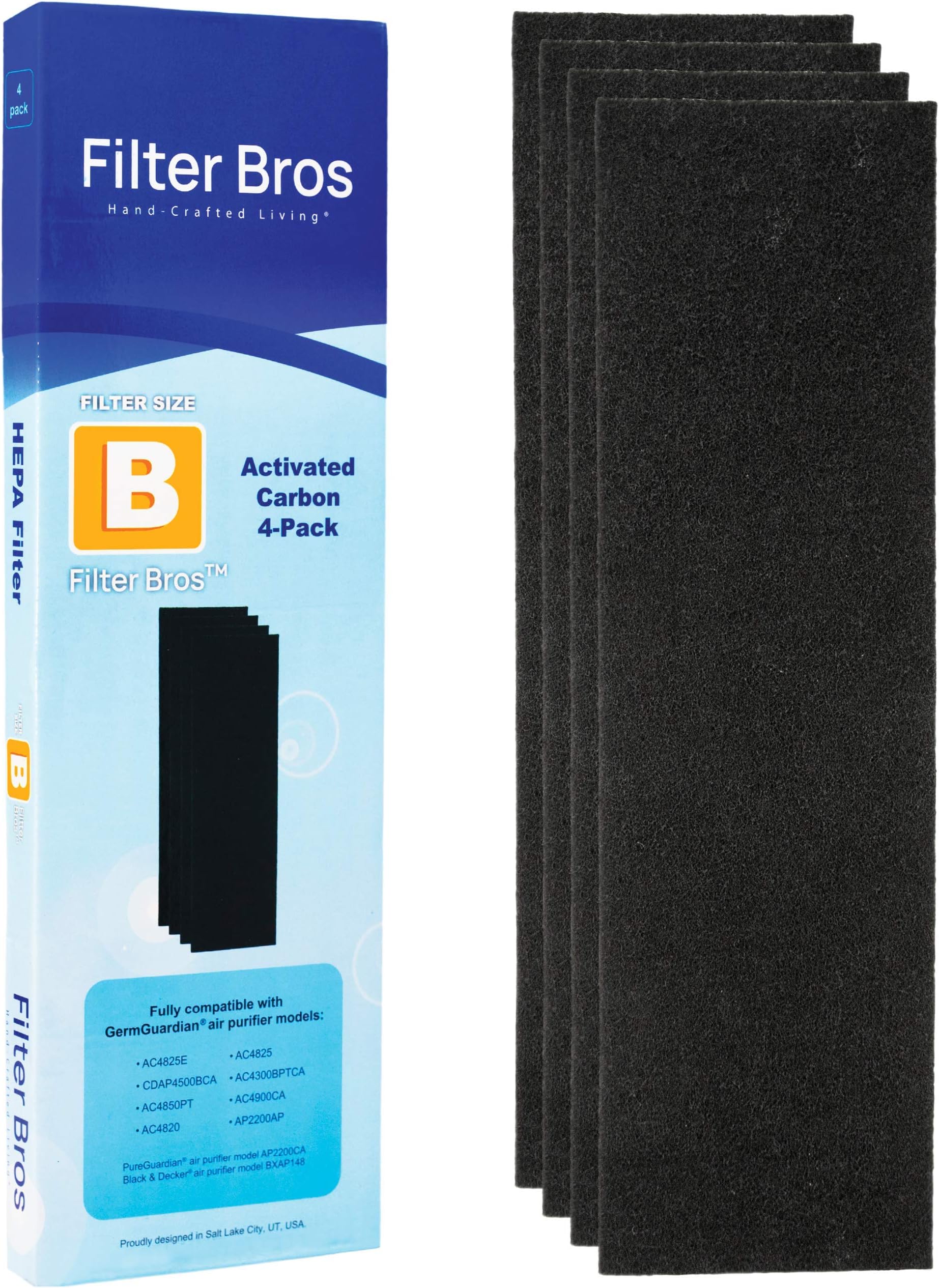 Filter Bros Hand-Crafted Living Carbon B 4Pack Replacement Fits GermGuardian AC4825 AC4900CA