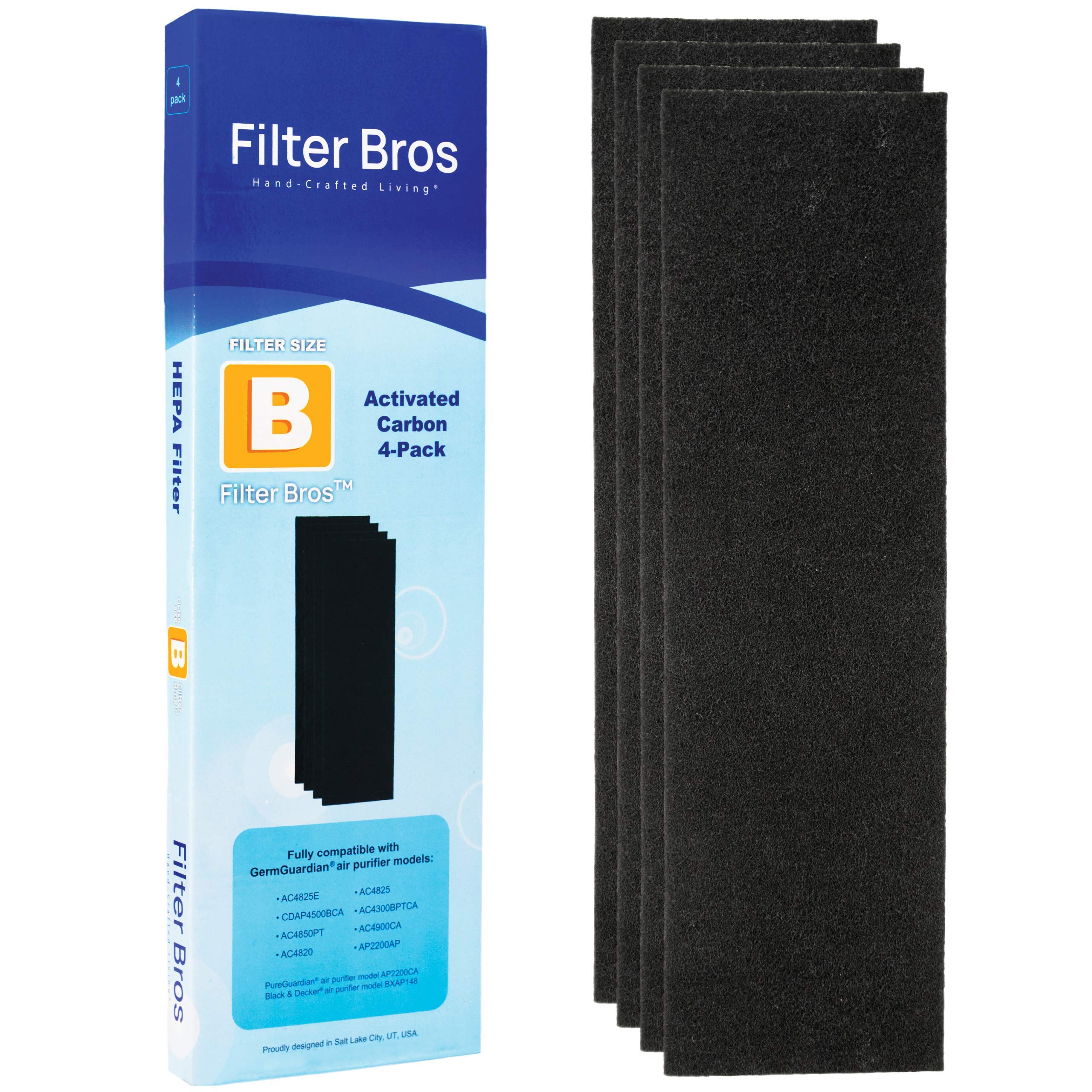 Filter Bros Hand-Crafted Living Carbon B 4Pack Replacement Fits GermGuardian AC4825 AC4900CA
