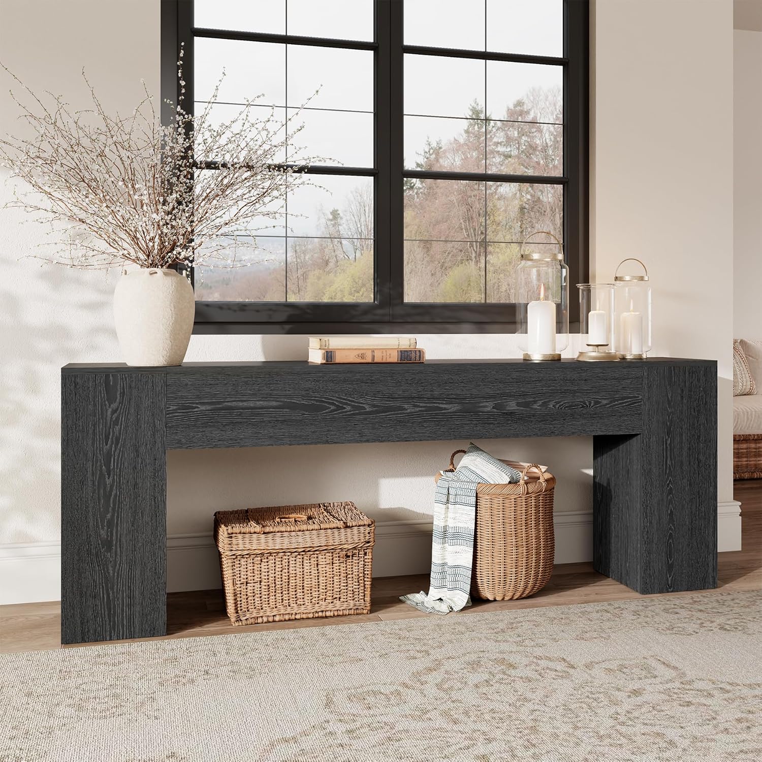 86 Inch Oak Console Tables for Entry Way, Wooden Console Table Behind Couch Farmhouse, Extra Long Entrance Table for Living Room, Hallway, Apartment, Light Oak