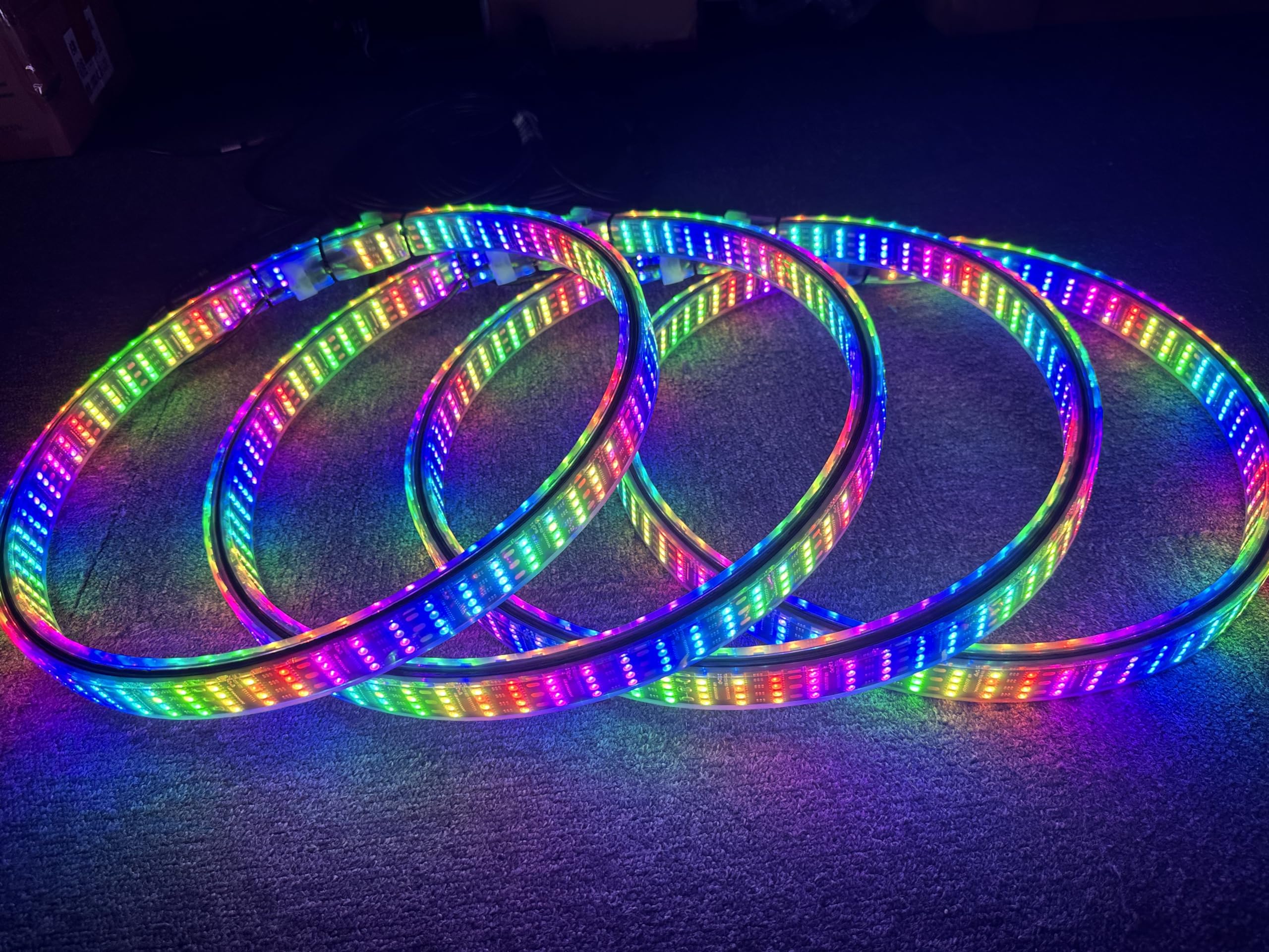 Sando Tech 8Rolls 17.5'' Quad Row + Double Side Pure White Brightest White Rim Lights LED Wheel Light Strobe Black Base Sturdy Iron Rings for Car Truck Remote/Rocker Switch Ctrl