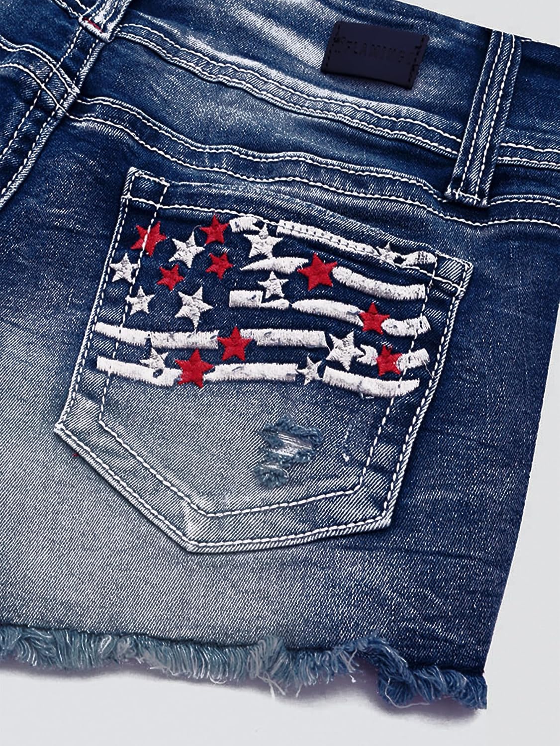 Flamingals Distressed Jean Shorts for Women High Waist American Flag Button Fly Raw Hem Denim Shorts