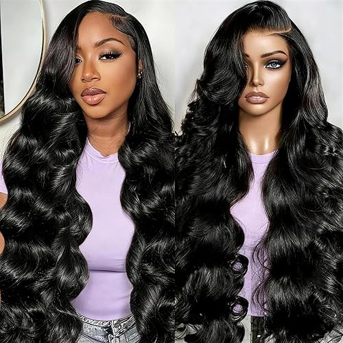 32 Inch 13x6 Lace Front Wigs Human Hair for Women Daily Party Use Beginner Friendly Real Full Virgin Human Hair Wig Pre Plucked 200% Density Silky Smooth Tangle-free Natural Black
