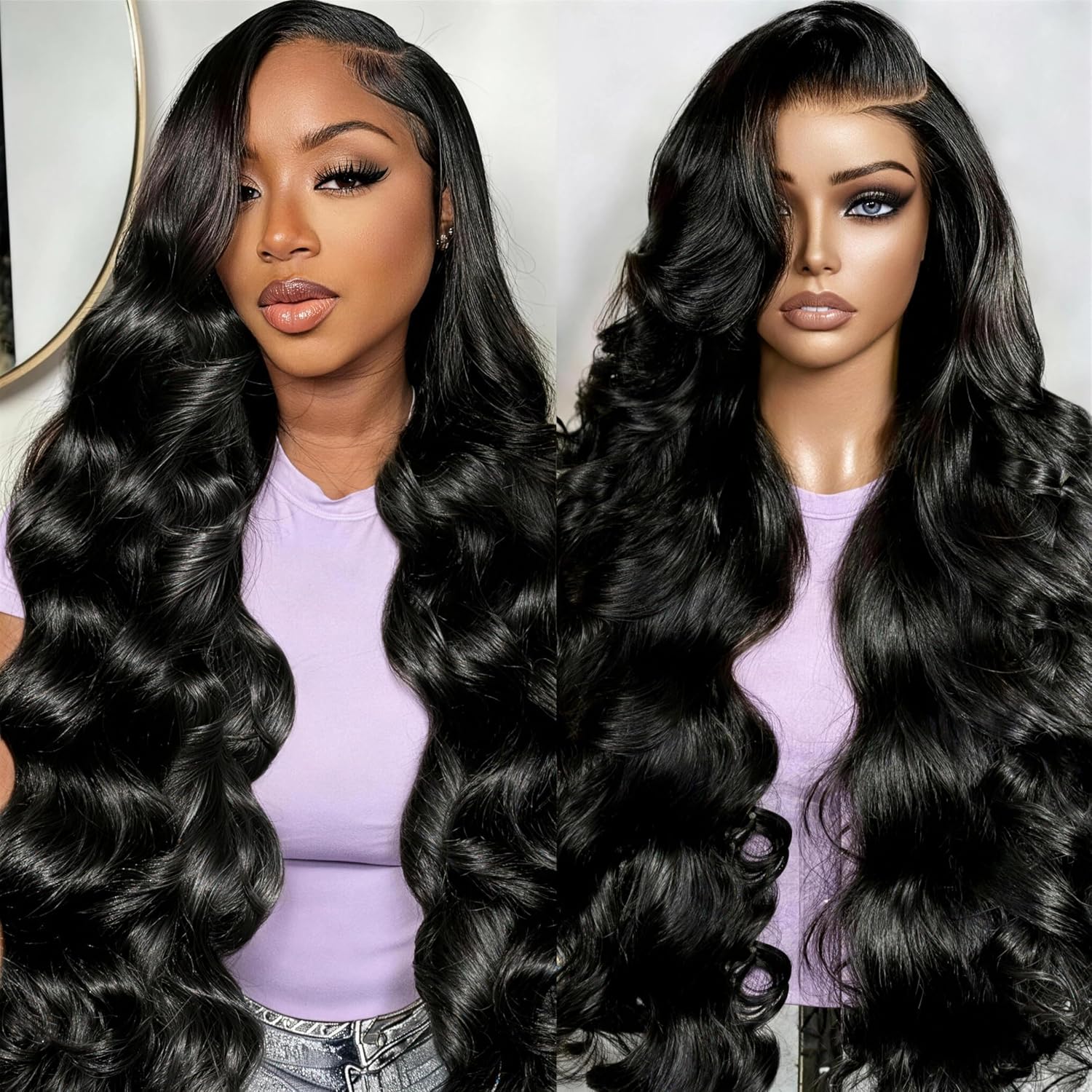 32 Inch 13x6 Lace Front Wigs Human Hair for Women Daily Party Use Beginner Friendly Real Full Virgin Human Hair Wig Pre Plucked 200% Density Silky Smooth Tangle-free Natural Black