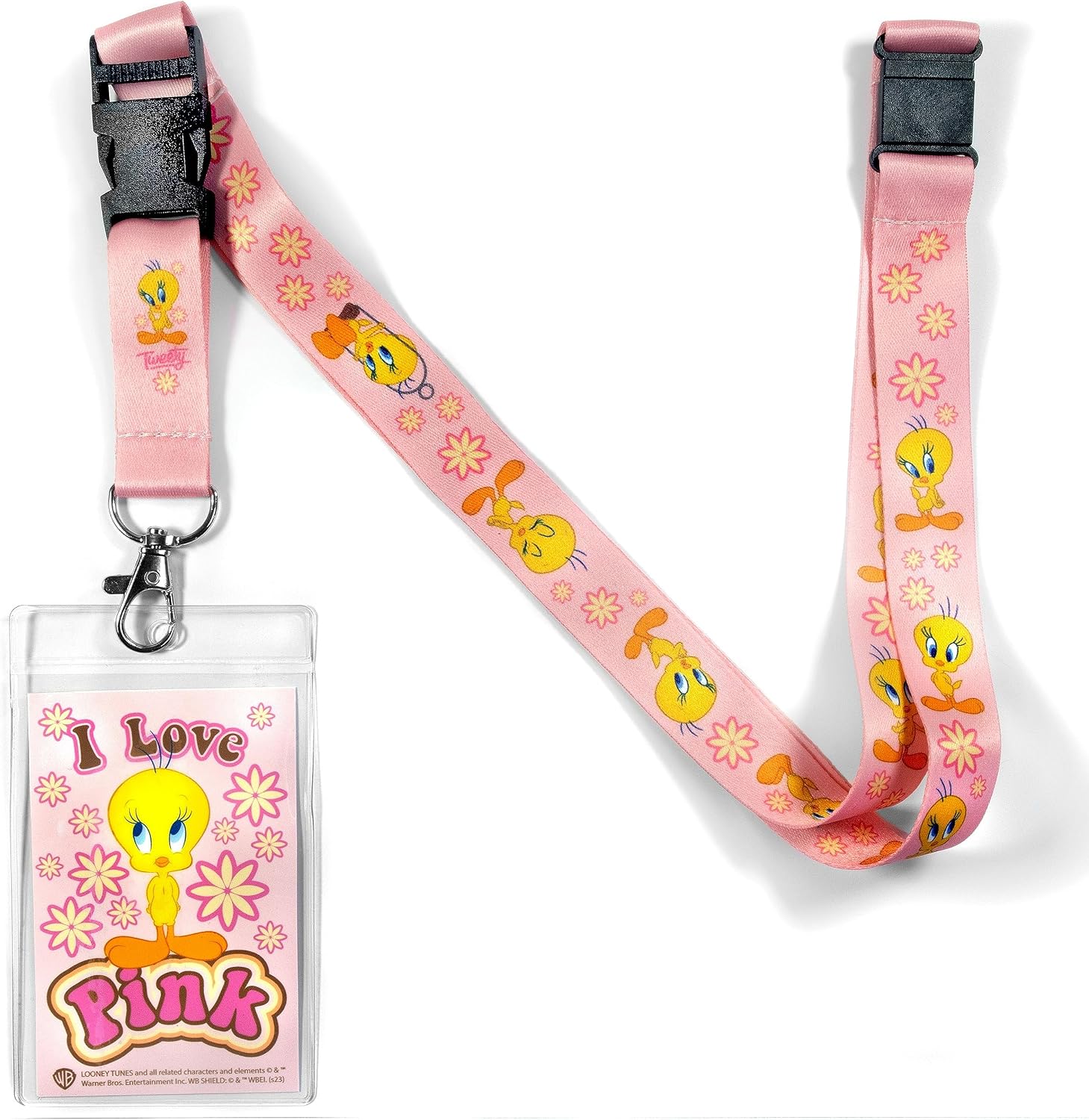 Ata-Boy Looney Tunes Tweety I Love Pink Reversible Lanyard with Breakaway Clip and ID Holder image 2