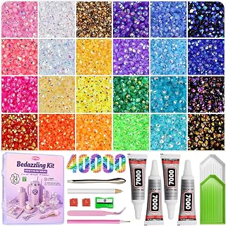 Redtwo 40000Pcs Resin Jelly Rhinestones for Bedazzling Kit | 24 Colors, 3mm Multicolor Flatback Rhinestones, 4Pcs Glue and Tools, Bedazzler Kit for Clothes, Books, Shoes, Nail & Crafting