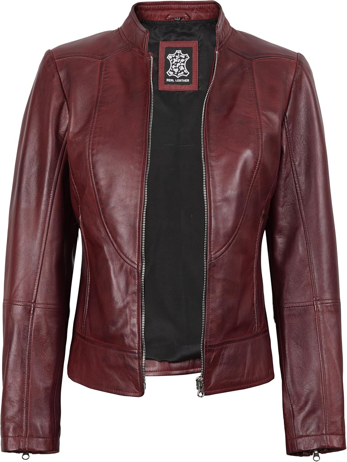 Blingsoul Disc Leather Jacket Women - Cafe Racer Real Lambskin Womens Leather Jacket - Image 2