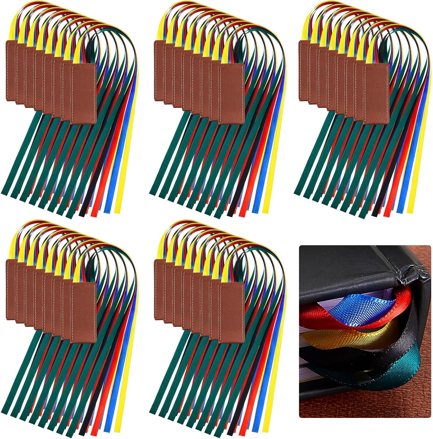 Fuutreo 40 Pcs Bible Ribbon Bookmark Bulk Artificial Leather Christian Book Markers with 5 Colorful Ribbons for Books