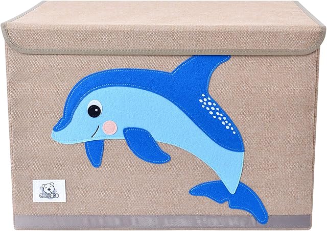 CLCROBD Foldable Kids Large Toy Chest with Flip-Top Lid, Collapsible Fabric Animal Toy Storage Organizer/Bin/Box/Basket/Trunk for Toddler, Children and Baby Nursery (Dolphine)