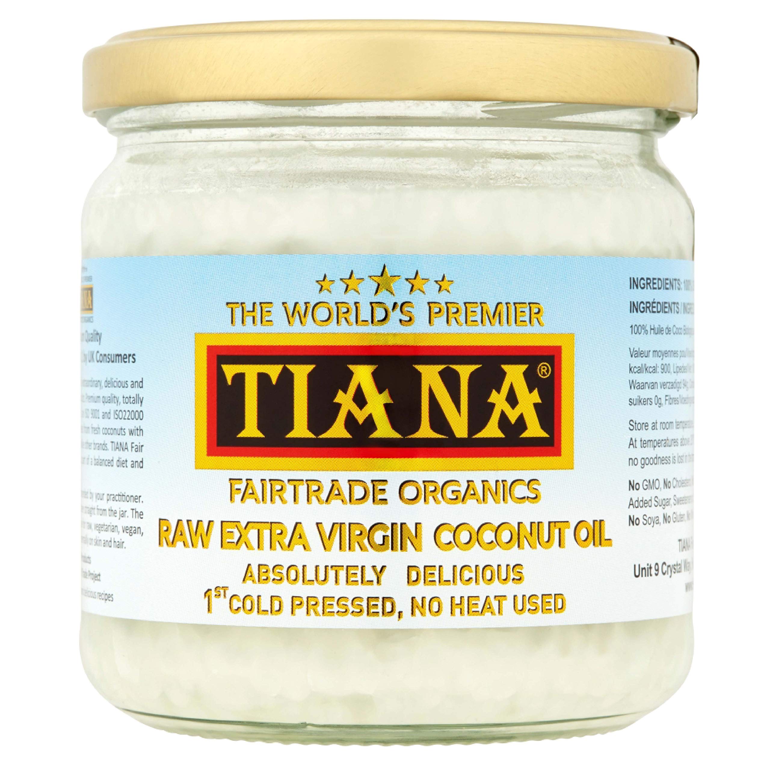 TIANA Fairtrade Organic Raw Extra Virgin olej kokosowy, uznany za nr 1 dla skóry, włosów i gotowania, 350 ml