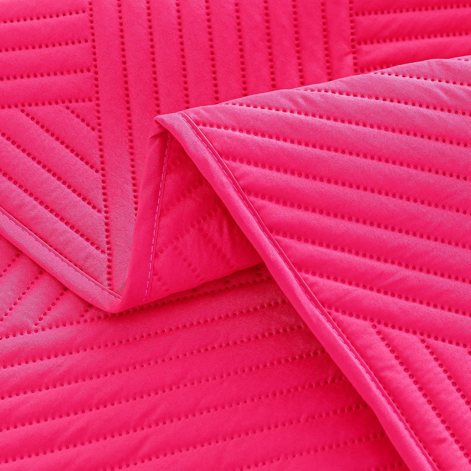 Whale Flotilla Twin Quilt Set, Soft Lightweight Quilts Bedspreads Coverlet with Embossed Pattern, Bedding Sets with Pillow Sham, Reversible Bed Cover for All Seasons, 68x88 Inches, Hot Pink - Image 7