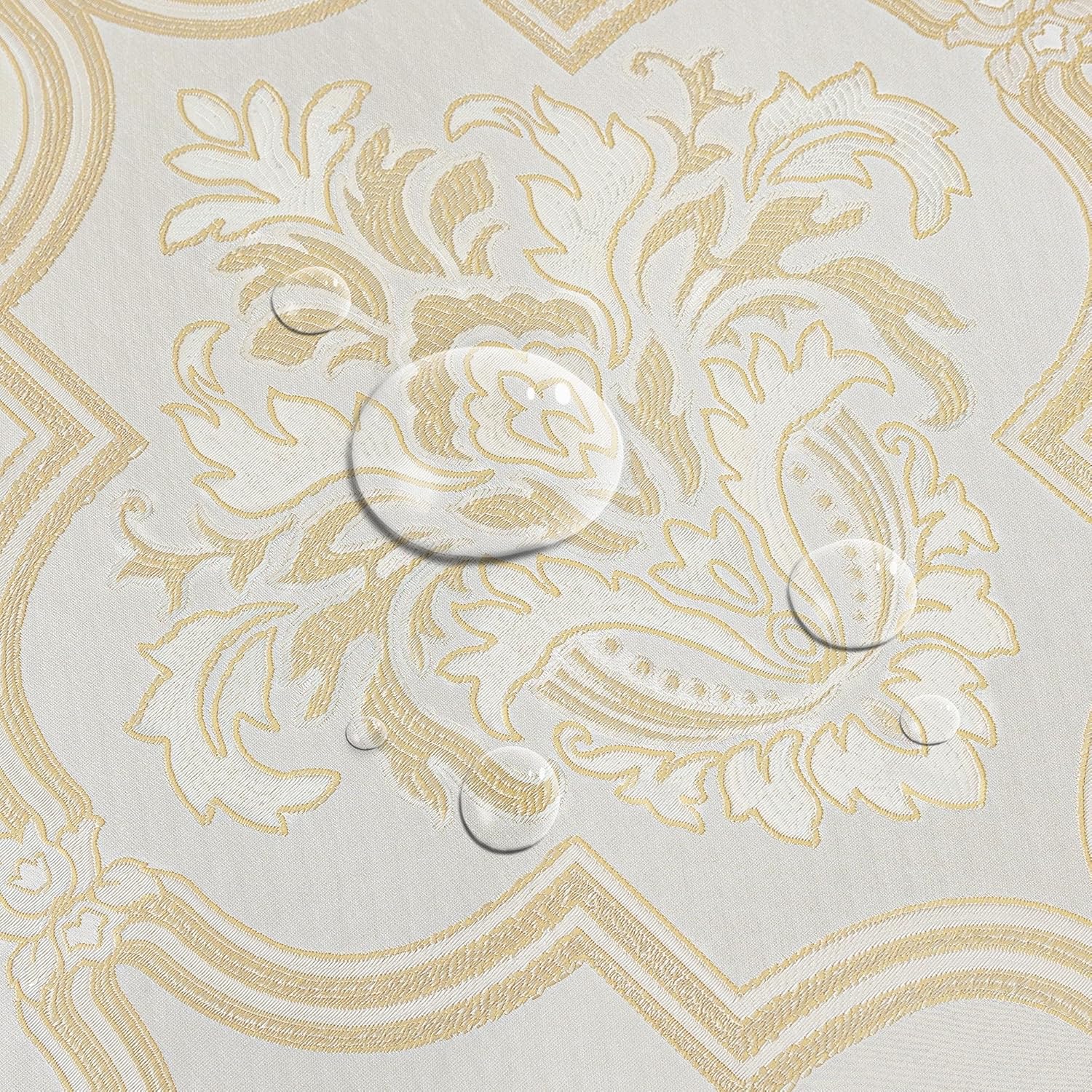 Loom and Mill Textured Fabric Shower Curtain Set with 12 Metal Hooks, Elegant Damask Floral Bathroom Shower Curtain Sets, Waterproof Heavyweight Shower Curtain for Home Bathroom(72x72, Beige Gold)