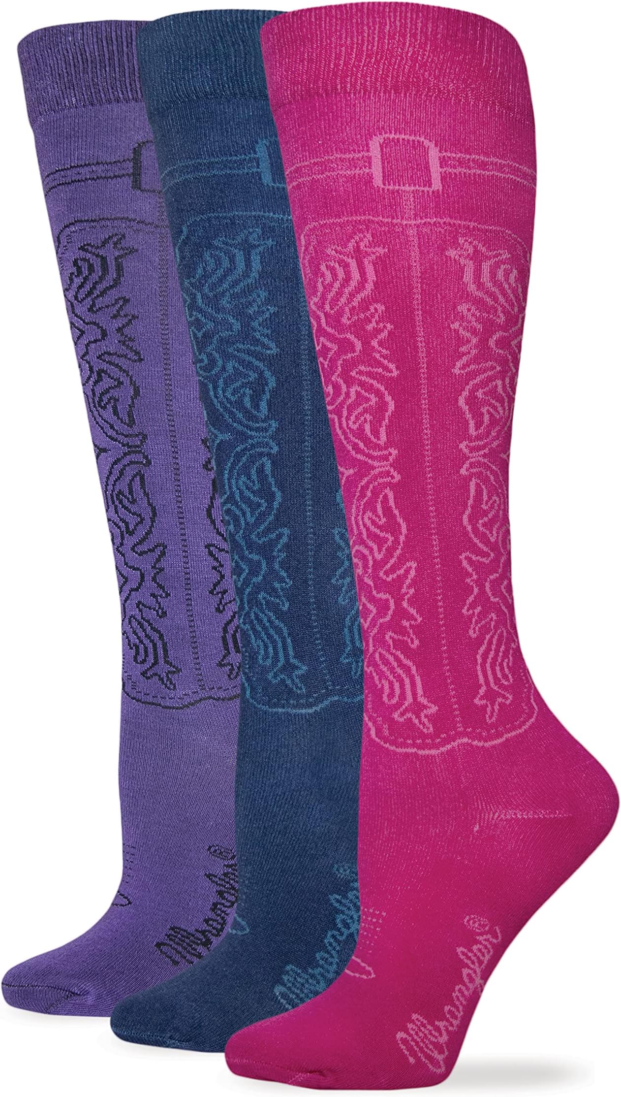 Ladies Cowgirl Boot Knee High Socks 3 Pair Pack, Medium
