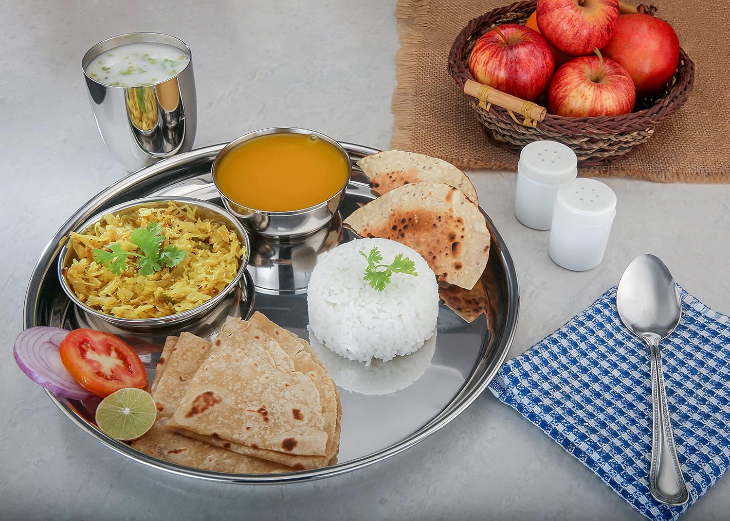 Vinod Stainless Steel Dinner Set | 4 Stainless Steel Plates, 8 Bowls, 8 Shiny Spoons, 4 Conical Glasses 4 Halwa Plates | Corrosion, Rust Resistant | Ideal For Indian Household | Eco-Friendly