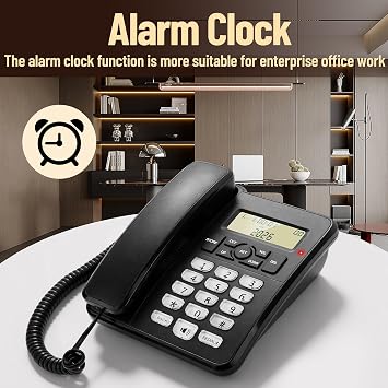 Uvital Desktop Corded Telephone, Black Landline Telephone-LCD Display | Caller Identification, Ringer Volume and Speakerphone Volume Adjustable for Home/Office/Hotel Use