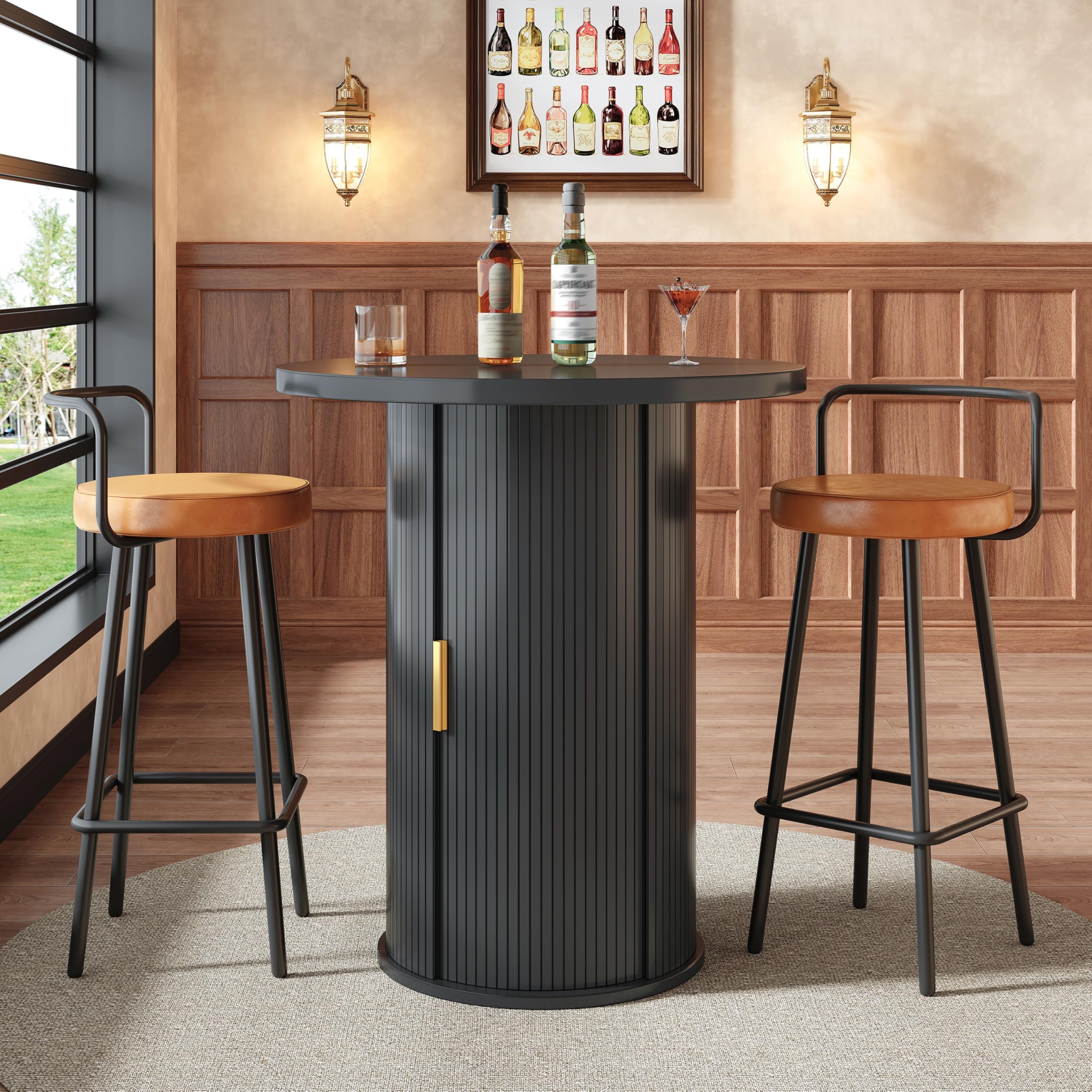 Conjunto de Mesa de Bar con MDF y Metal, para Salón, Negro, Set de 3