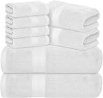 Avalon Towels Luxury 8 Piece Towels Set, 2 Bath Towels, 2 Hand Towels and 4 Washcloths Ring Spun Cotton 600 GSM, Highly Soft and Absorbent Towels for Bathroom, Hotel and Spa Quality (White)