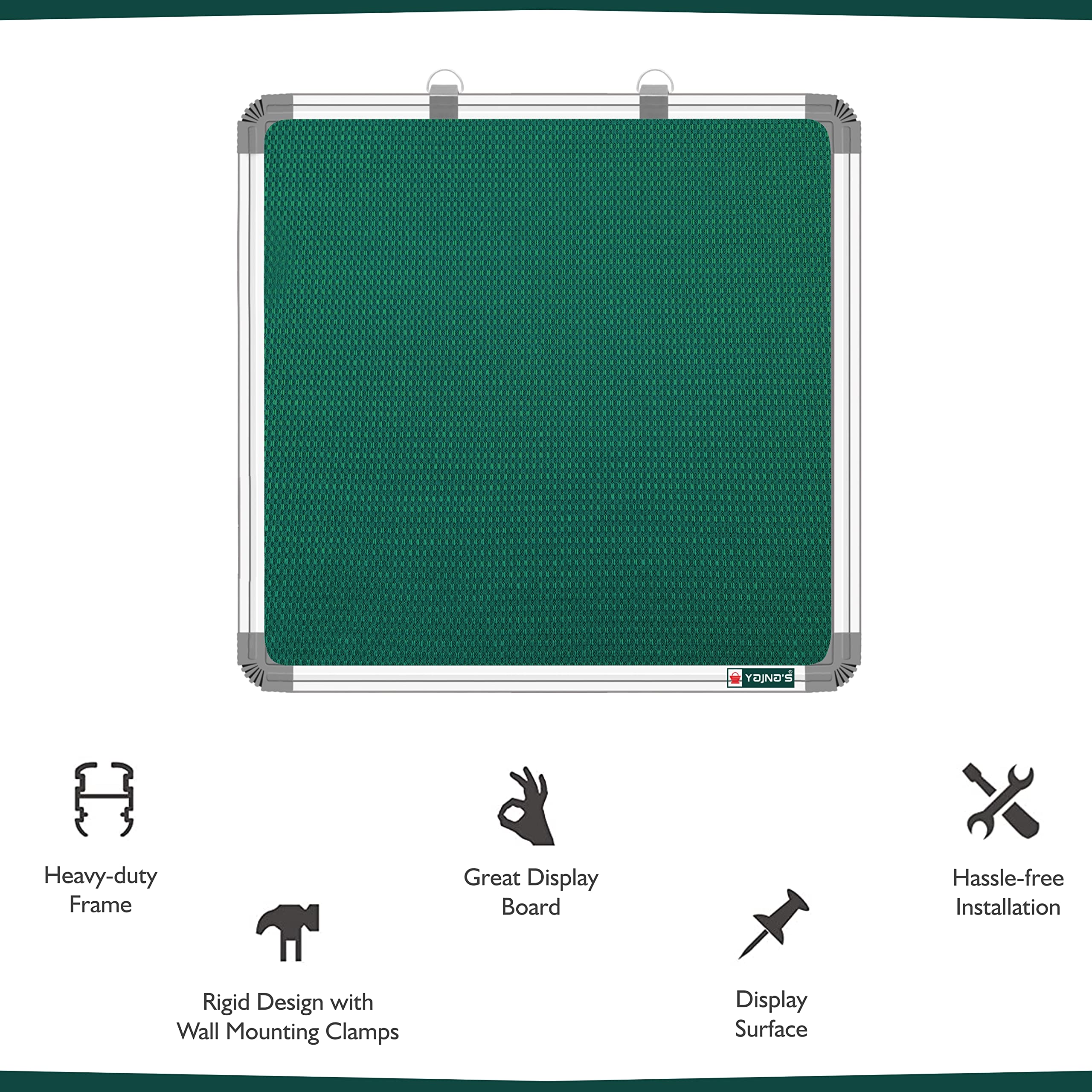 YAJNAS 2x2 Feet Notice Premium Material Pin-up Board/Pin-up Board/Soft Board/Bulletin Board/Pin-up Display Board for Office, School and Home, (Green, Pack of 1) (2 x 2 Feet, Green) 3