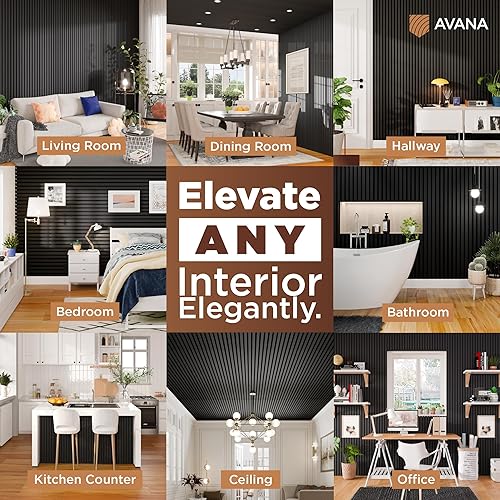 Miniatura 3 de Avana Paneles de pared de madera acústica de 94.4 x 12.6 pulgadas, 2 piezas de paneles acústicos de roble negro, paneles de pared para decoración de