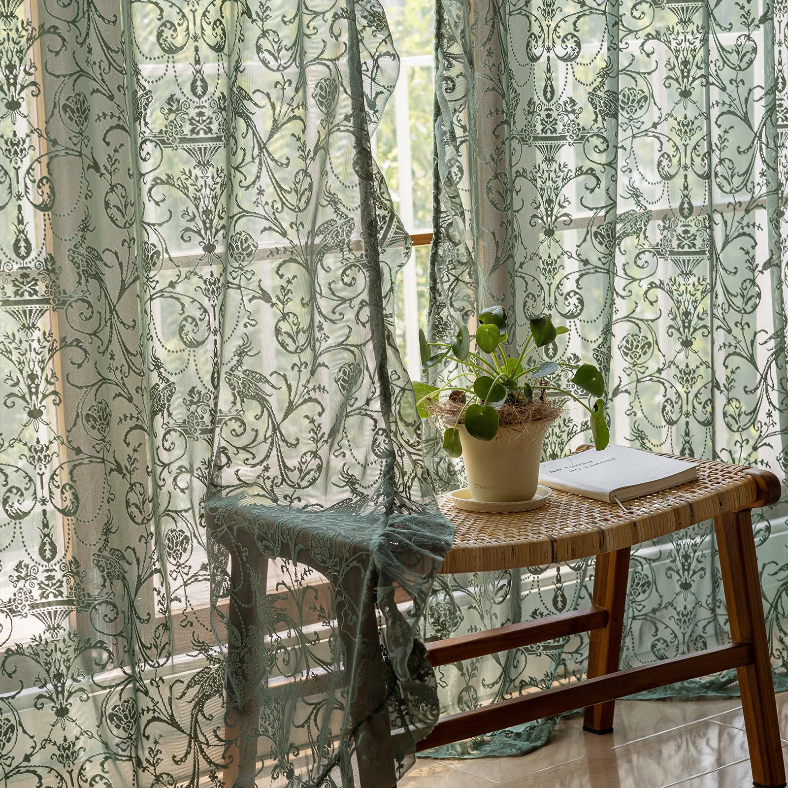 Amazon｜TUDECO オリーブグリーンカーテン 長さ84インチ - 素朴な