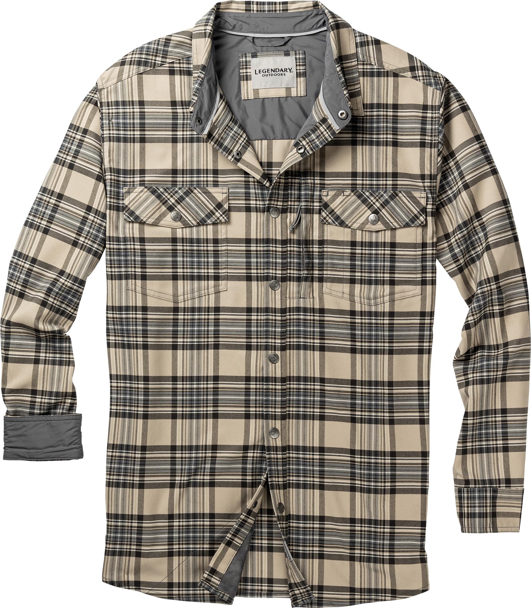 Legendary Whitetails Men's Performance Stretch Plaid Flannel Long Sleeve Snap Down Shirt Moisture Wicking Quick Dry, Large Tall, Dusty Moon Plaid