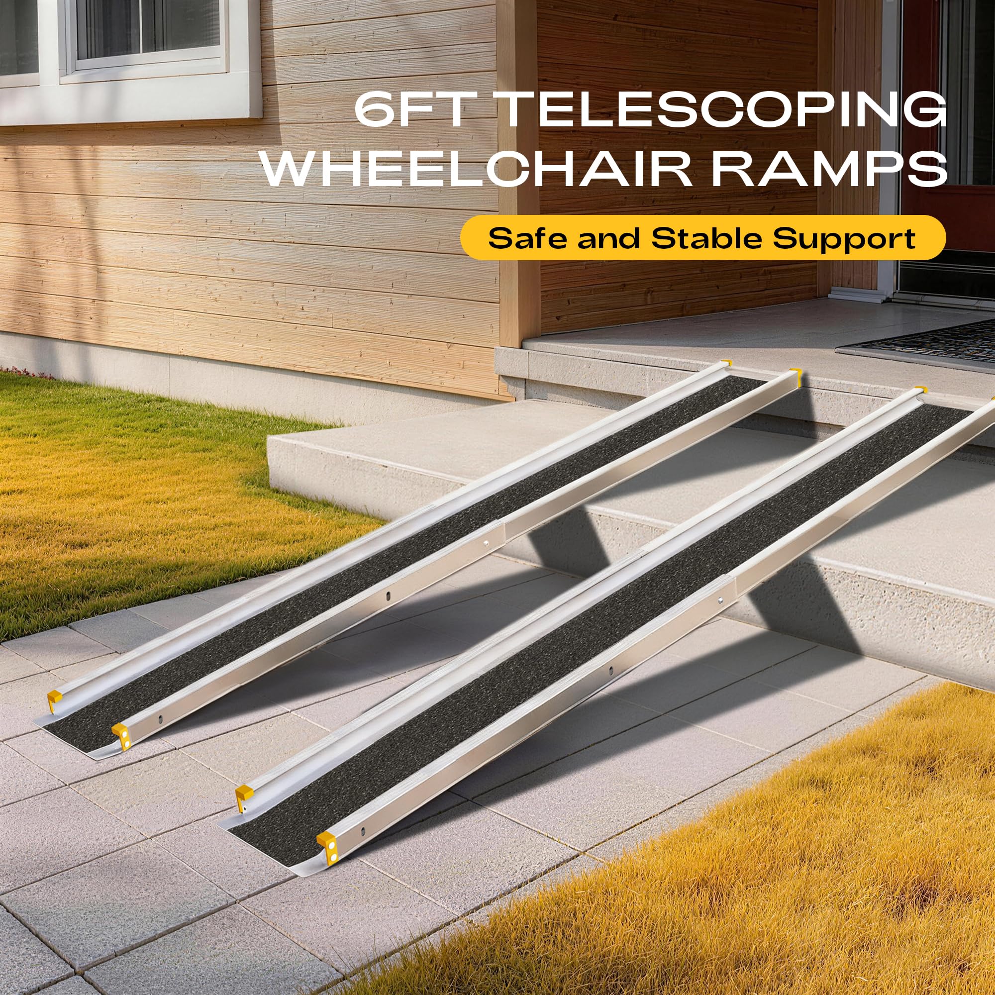 Rampa telescópica ajustable de 6 pies para sillas de ruedas, rampas portátiles para silla de ruedas para escalones, umbral de hogar, puertas con bolsa de almacenamiento, capacidad de 600 libras