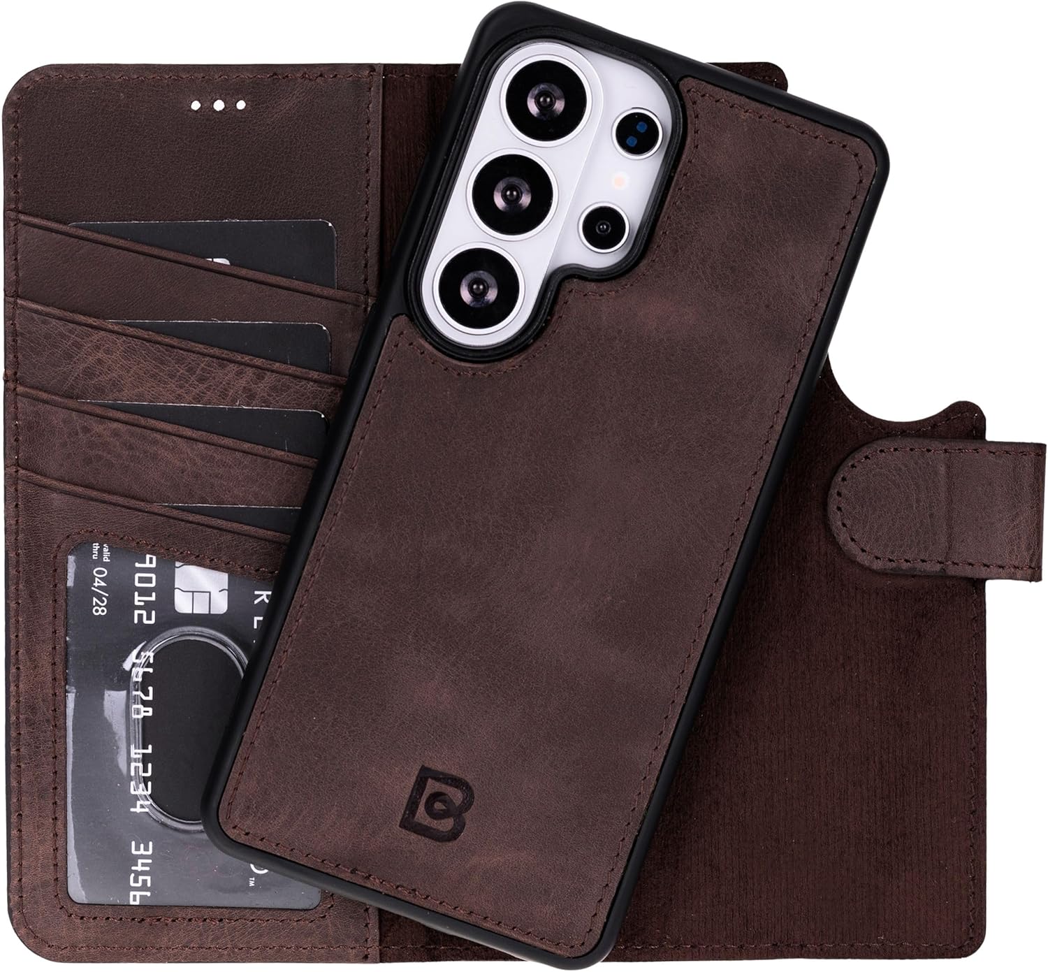 BOULETTA Wallet Case for Samsung Galaxy S26 Ultra, Full Grain Genuine Turkish Leather, Bussiness Style 4 Card Holder Folio Cover, Magnetic Detachable, Kickstand, RFID Protected, Handmade (Chocolatte)