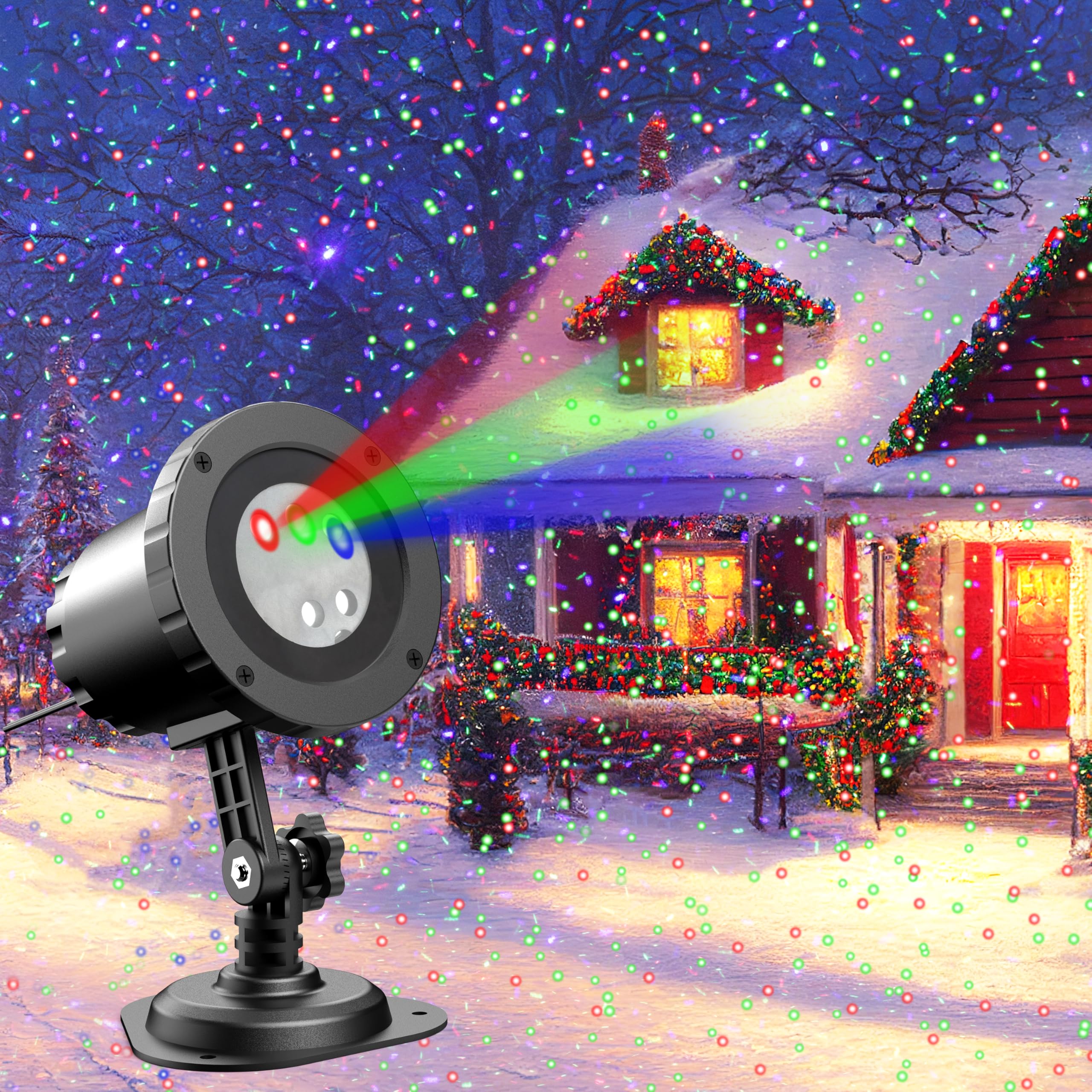 Christmas Laser Lights Projector Outdoor, AIRIVO 3 Color Motion Firefly Lights Projector, Moving Red, Green and Blue Star Light Waterproof with Remote Control for Garden,Home, Landscape