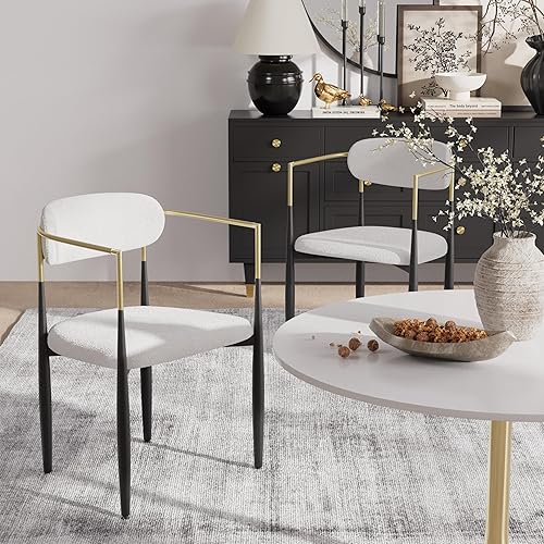 Baysitone Juego de 2 sillas de comedor tapizadas modernas de mediados de siglo, con respaldo abierto, respaldo curvado, patas de metal negro,