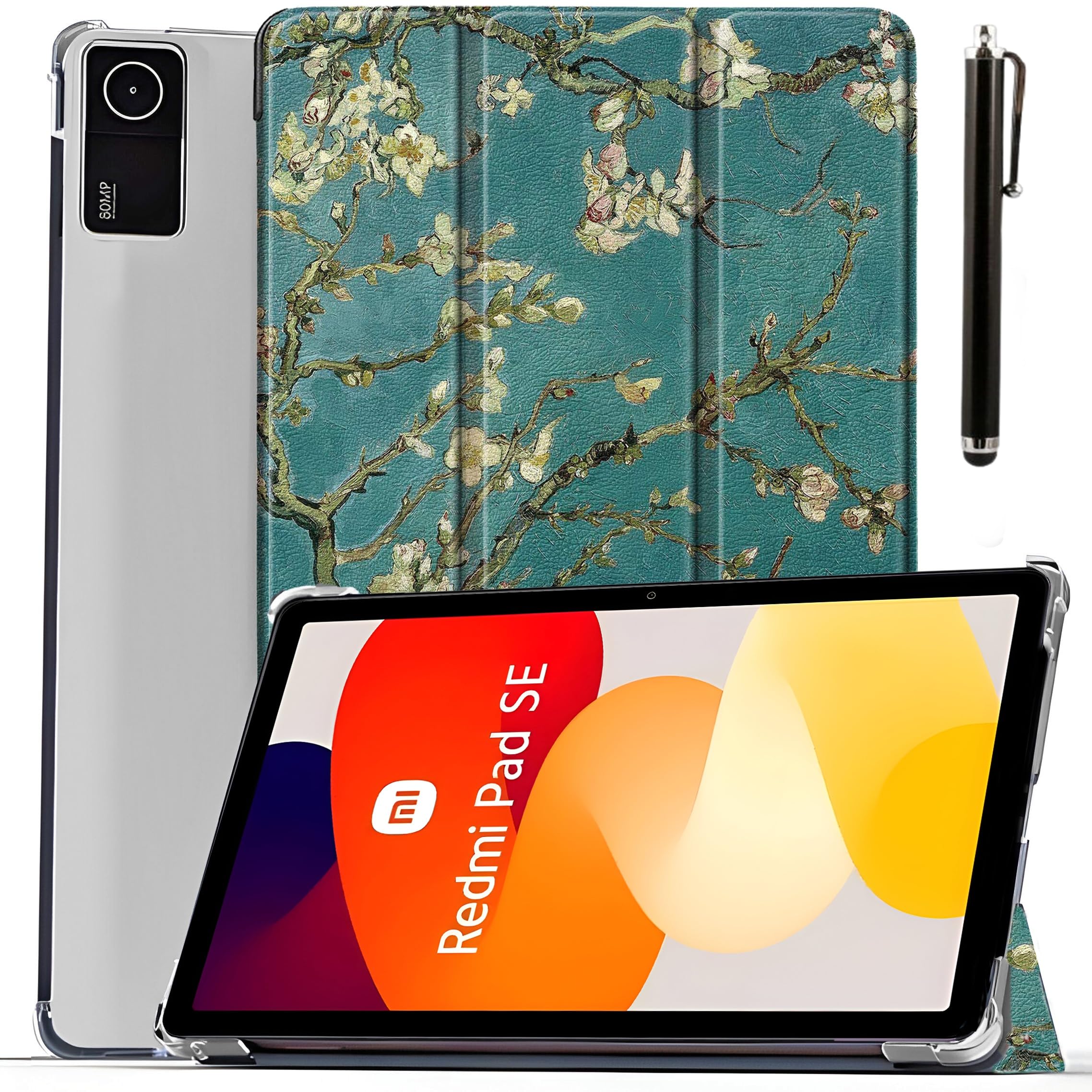 ProElite Case Cover for Redmi Pad SE 11 inch Cover, Smart Flip Case Cover for Redmi Pad SE 11 inch Translucent Back with Stylus Pen [Auto Sleep Wake Feature], Flowers