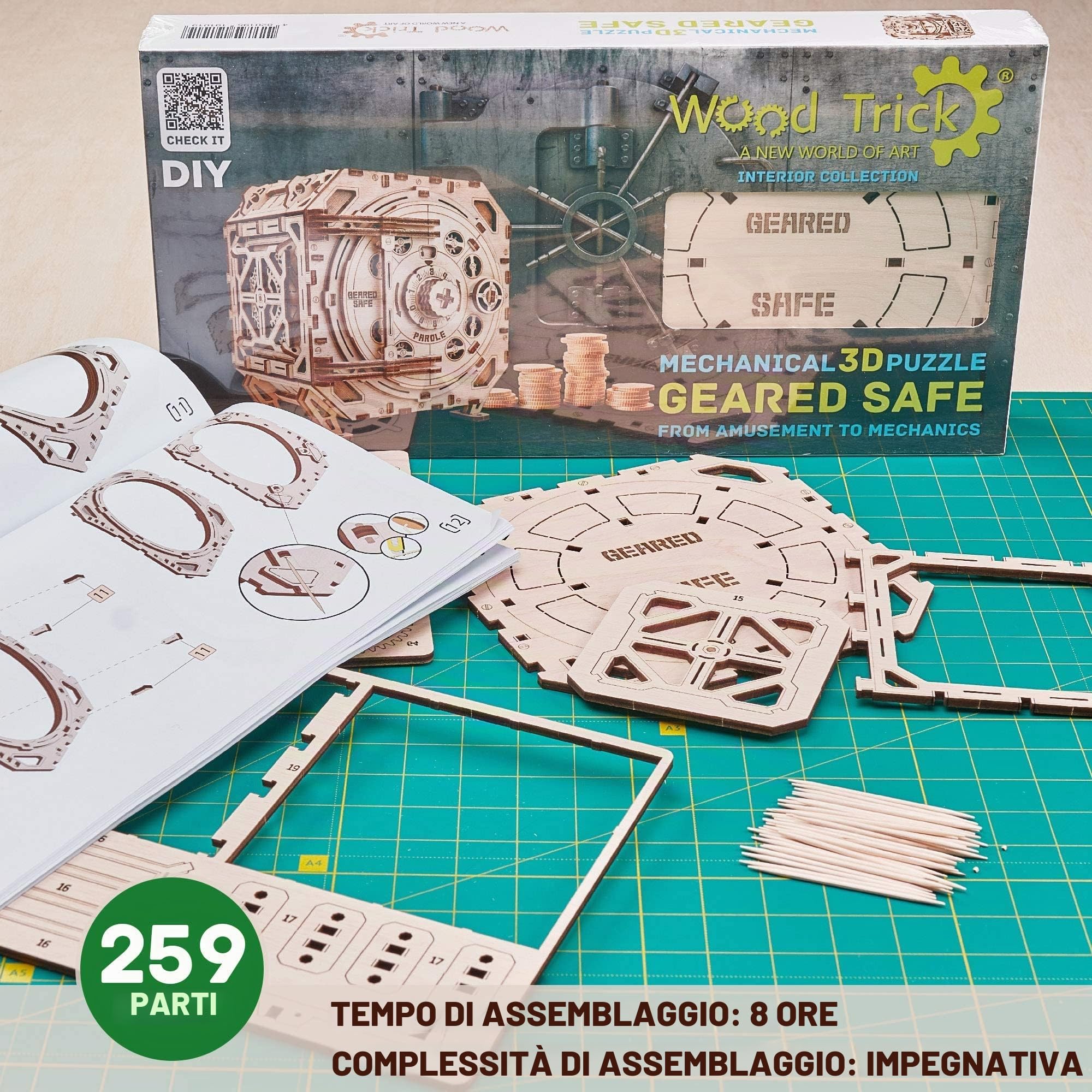 Wood Trick Geared Safe Kit modello di cassaforte in legno per adulti e bambini - Scatola puzzle fai-da-te con combinazione - Meccanica - Conserva i tuoi oggetti preziosi - Design robusto
