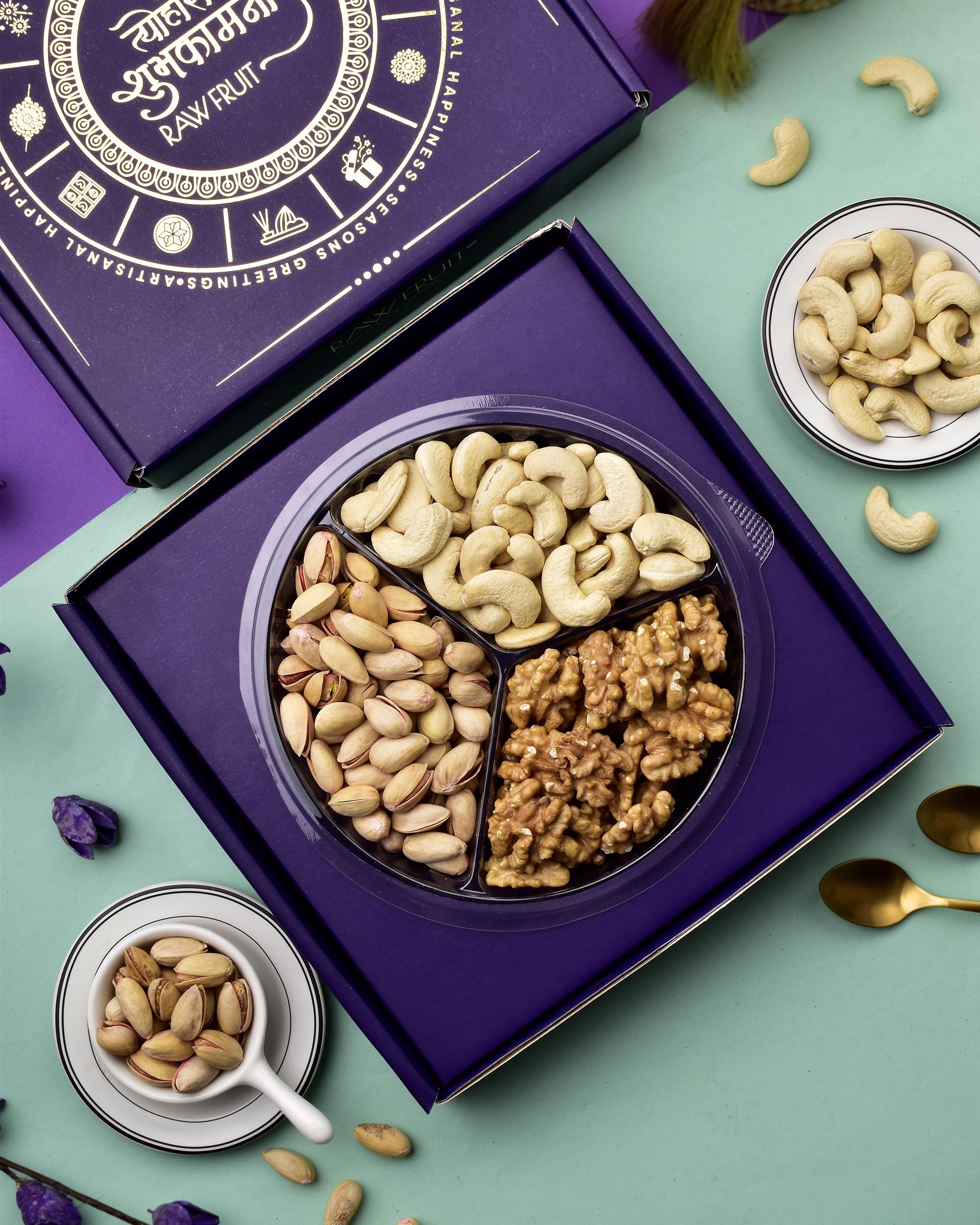 Hyperfoods® Rakhi For Brother Set Of 4 Rakhi Gift Set For Brother Gift Hamper Gift Pack Purple Binge Box Cashew Pista Walnut 1