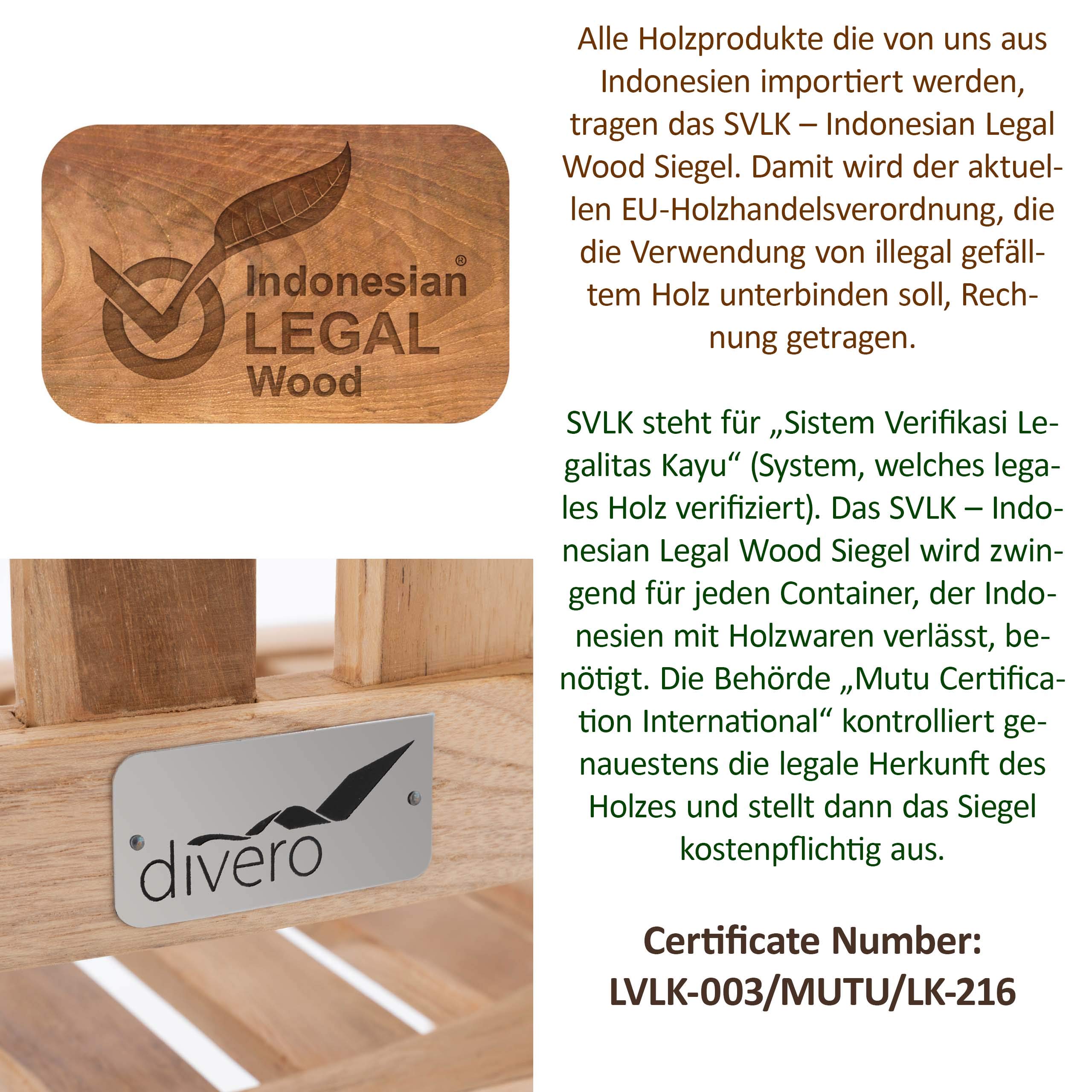 DIVERO Bananenstuhl MIAMI aus Teak Holz, unbehandelt – Natur-Braun