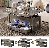Vista 10 de Mesa de Centro con Tapa Elevable de 42'', Mesa de Centro Multifuncional 4 en 1 con Almacenamiento y Compartimentos Ocultos, Mesa de Centro