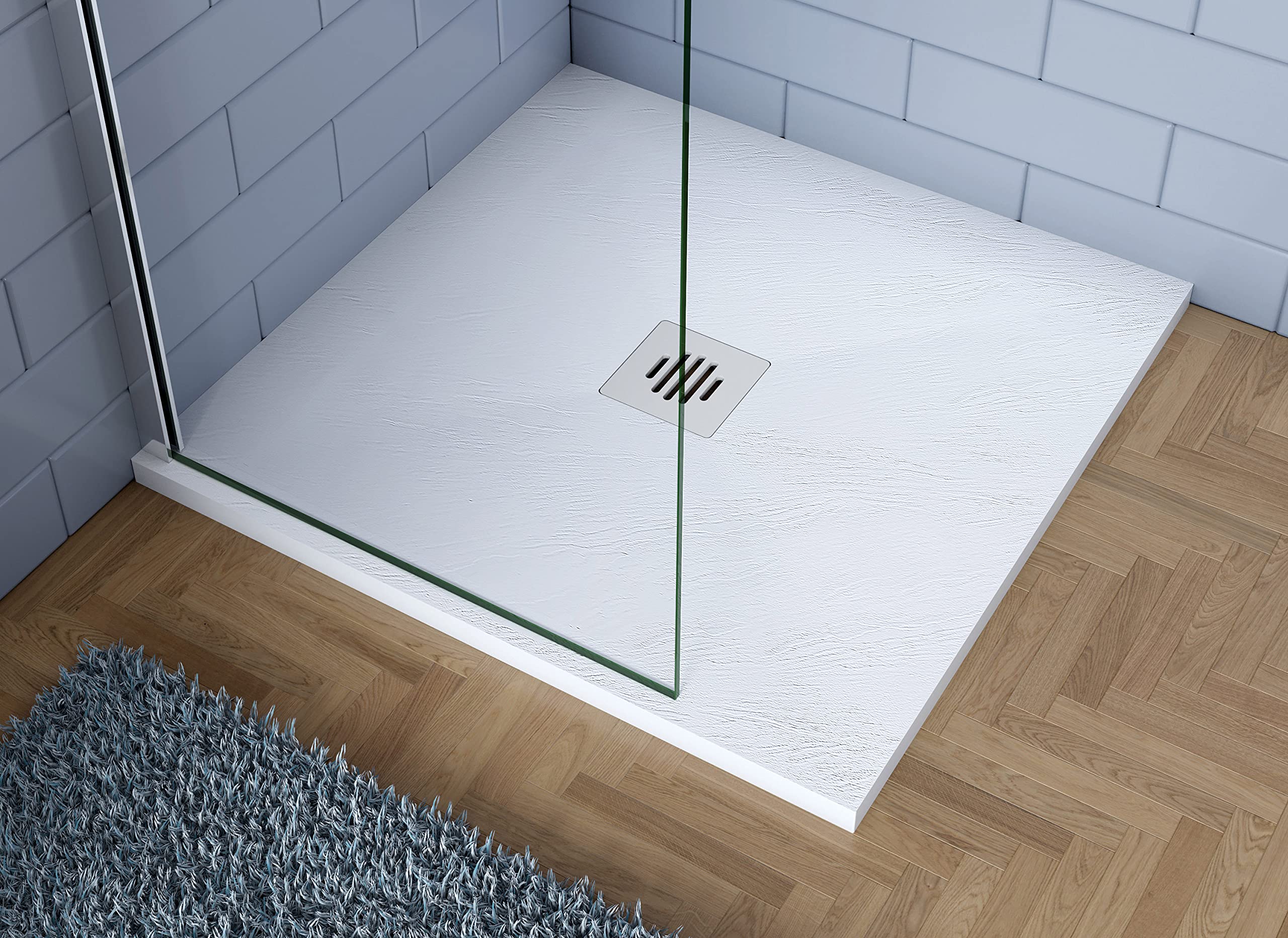 80x120cm Plato de ducha AICA blanco textura pizarra+Accesorios de desagüe