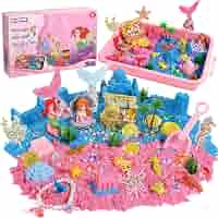 Arena Mágica De Sirena – Set De 1 Kg Con Cofre Del Tesoro Y Figuras | Juego Sensorial Para Niños De 3 A 8 Años | Incluye 73 Accesorios De Animales Y Moldes