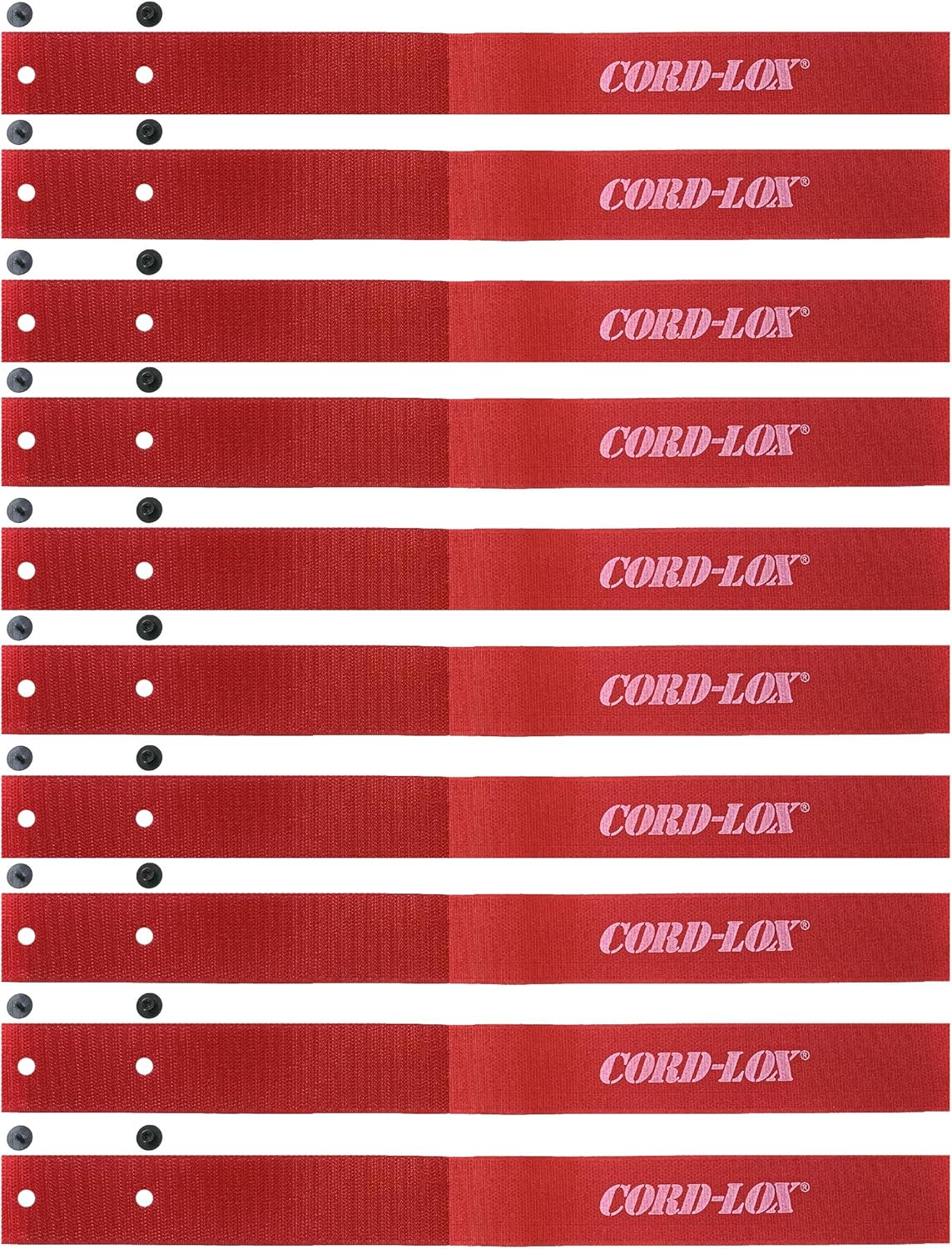 Rivet Series Cable Ties - Reusable Hook and Loop Straps, Cable and Cord Management for Musicians, Pro Audio/Video Technicians, Fabricated in USA (Red, 15 x 1.5 Inch, 10 Pack)