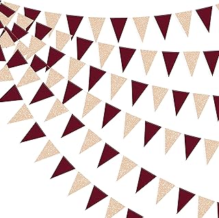 Burgundy Party Decorations Maroon Champagne Gold Triangle Banner Flag Bunting Pennant for Birthday Engagement Wedding Bridal Shower Baby Shower Anniversary Bachelorette Hen Party Decorations Supplies