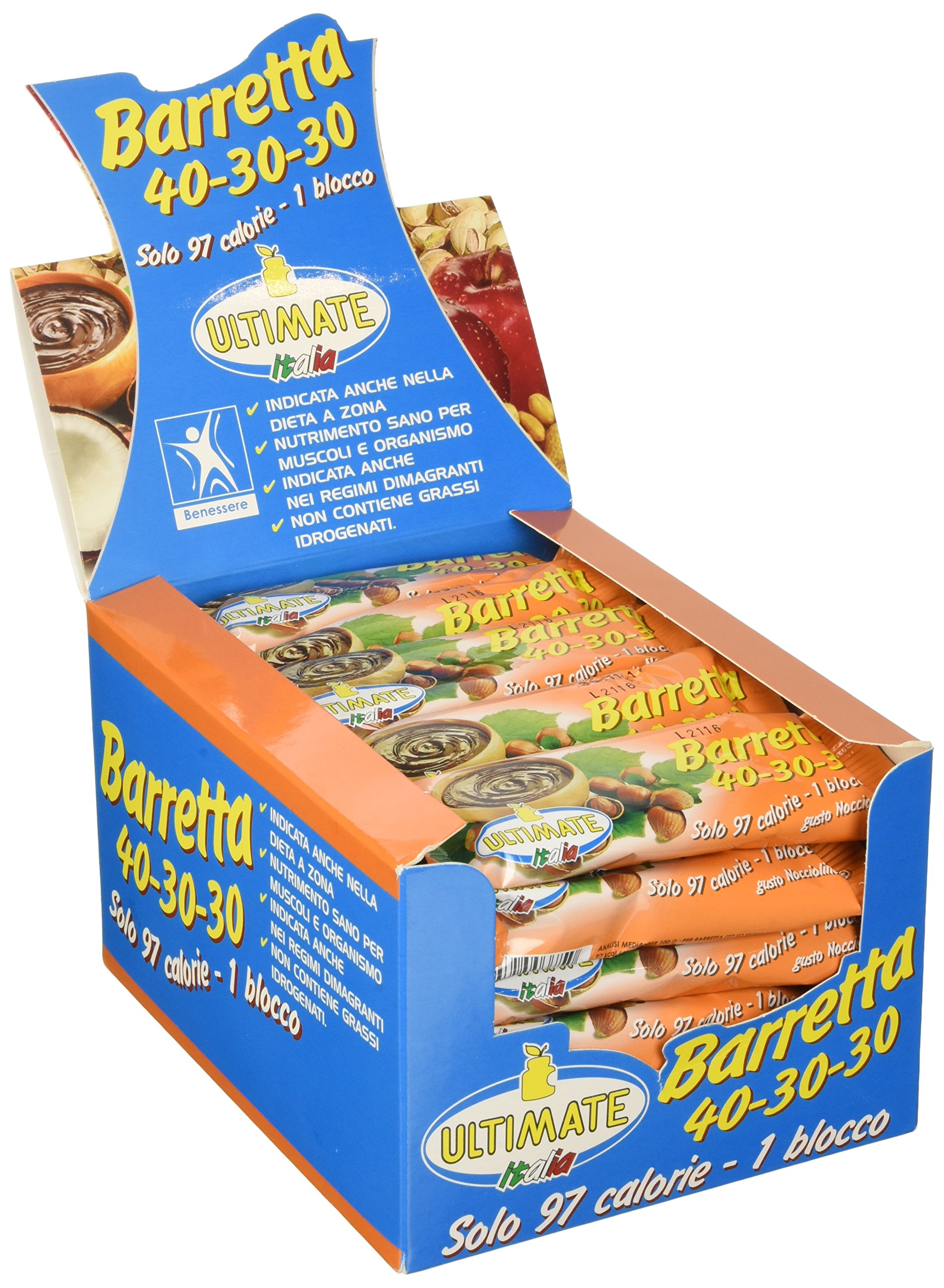 Barrette 40-30-30, Indicata per la Dieta a Zona, Nocciolinella, Scatola da 30 pz, 810 Grammi