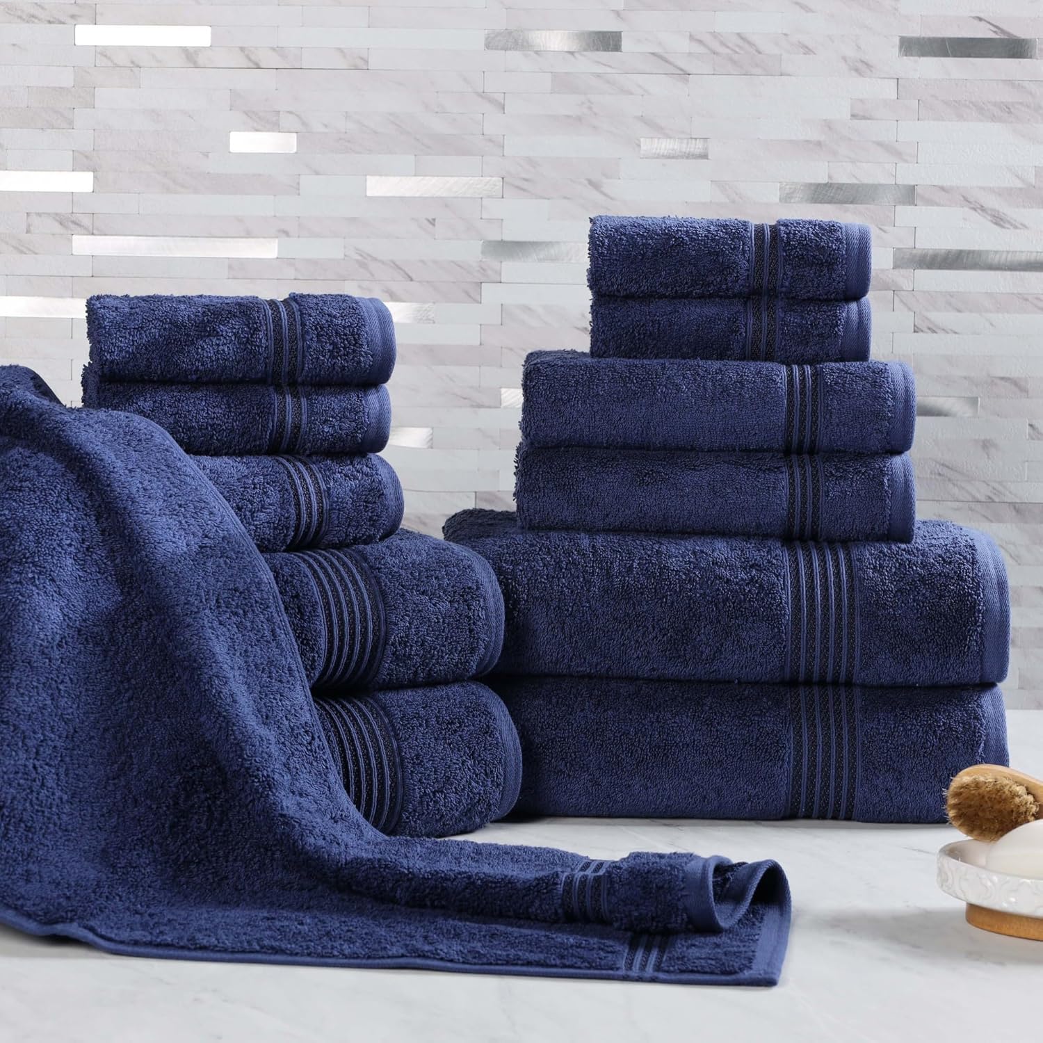 Superior Egyptian Cotton 12-Piece Towel Set, Assorted Towels for Home Bathroom, Master, Guest Bath, Decor Essentials, 4 Bath, 4 Hand, 4 Face Towels/Washcloths, Quick Dry, Absorbent, Navy Blue