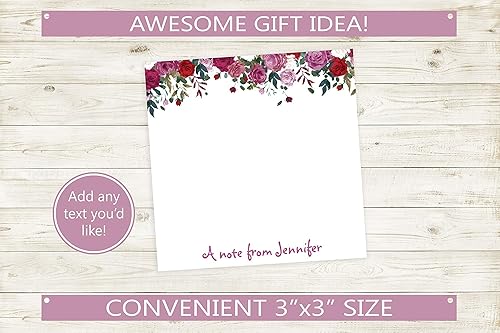 Miniatura 3 de Notas adhesivas personalizadasTexto personalizado de 3 x 3 pulgadas con diseño de flores rojas y rosadas  50 notas adhesivas por bloc, notas
