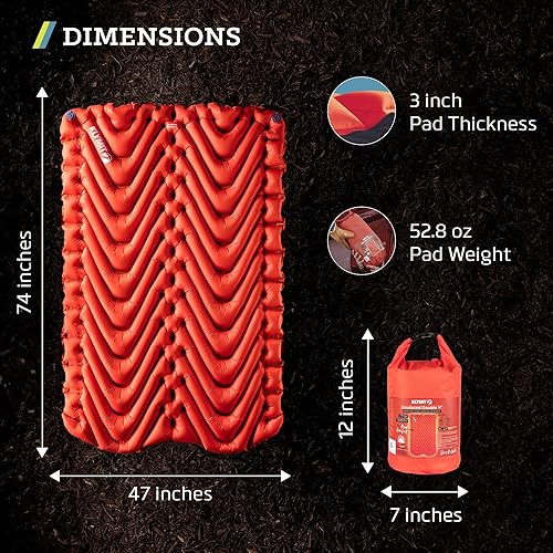 Miniatura 3 de Klymit Colchoneta inflable con aislamiento doble V para acampar, senderismo ligero y mochilero cama de aire para clima frío, rojo